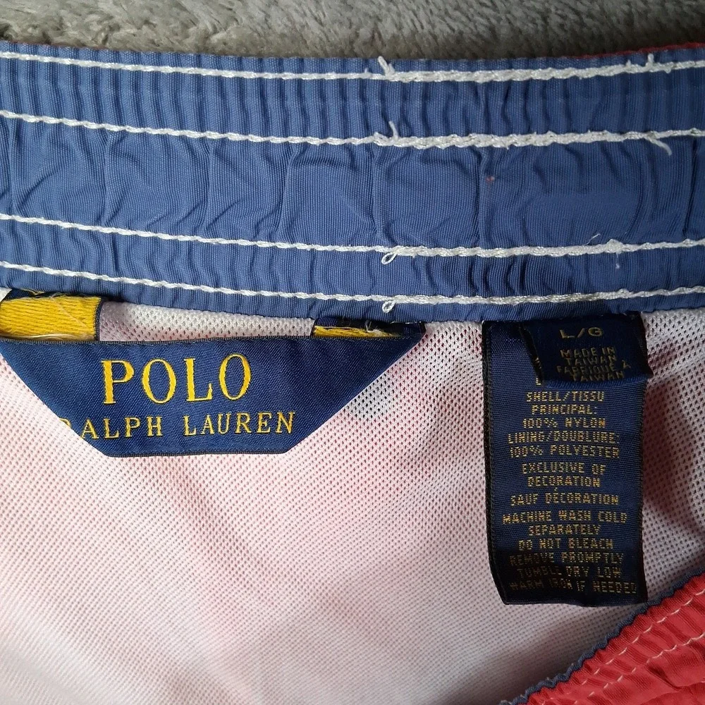 Polo Ralph Lauren Swimwear Shorts Men Size Large Red Pastel Lined Elastic Waist